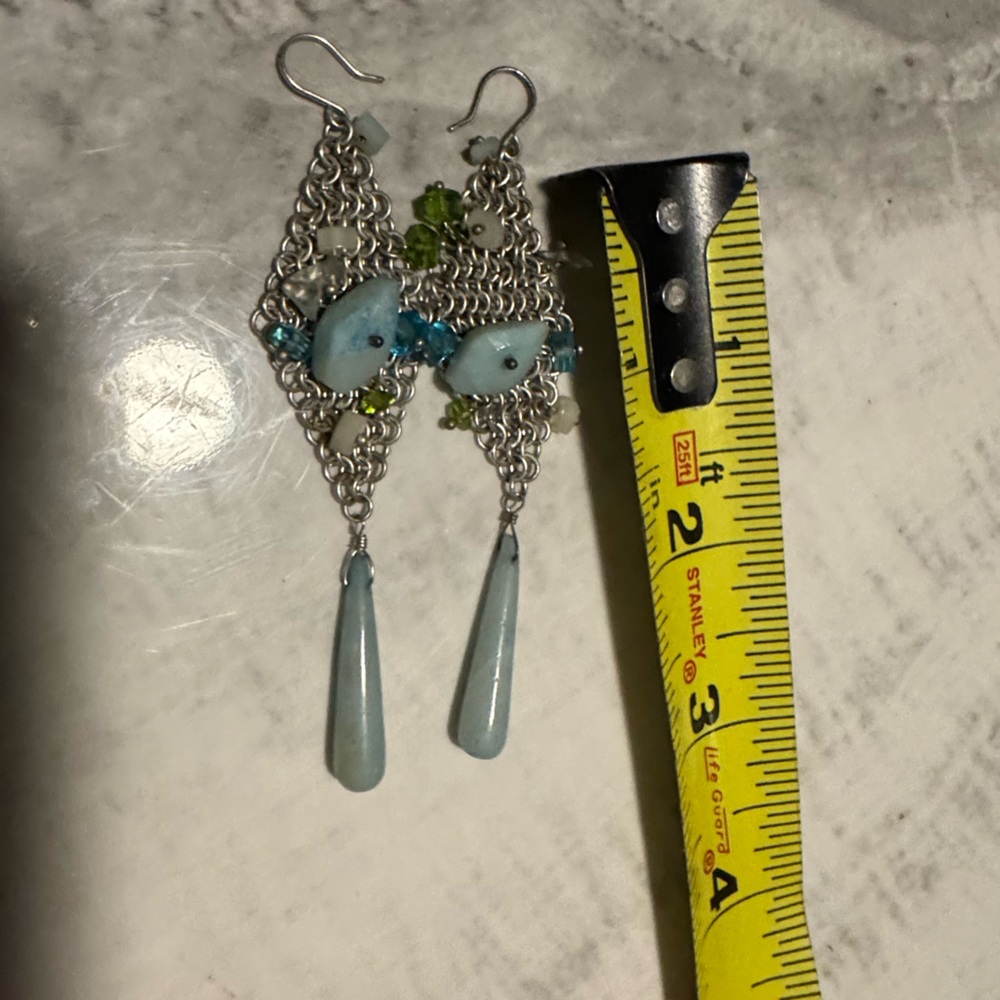 Liz Palacios Silver Tone Mesh And Colored Gems Swarovski
Chandelier Earrings - Picture 10 of 10